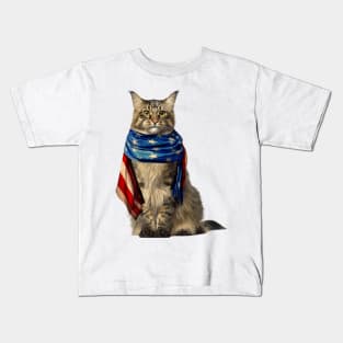Patriotic Cat 4th Of July Men USA American Flag Kids T-Shirt